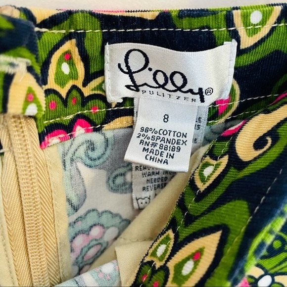 Lilly Pulitzer Corduroy Paisley Skirt green pink size 8 medium - Picture 7 of 8